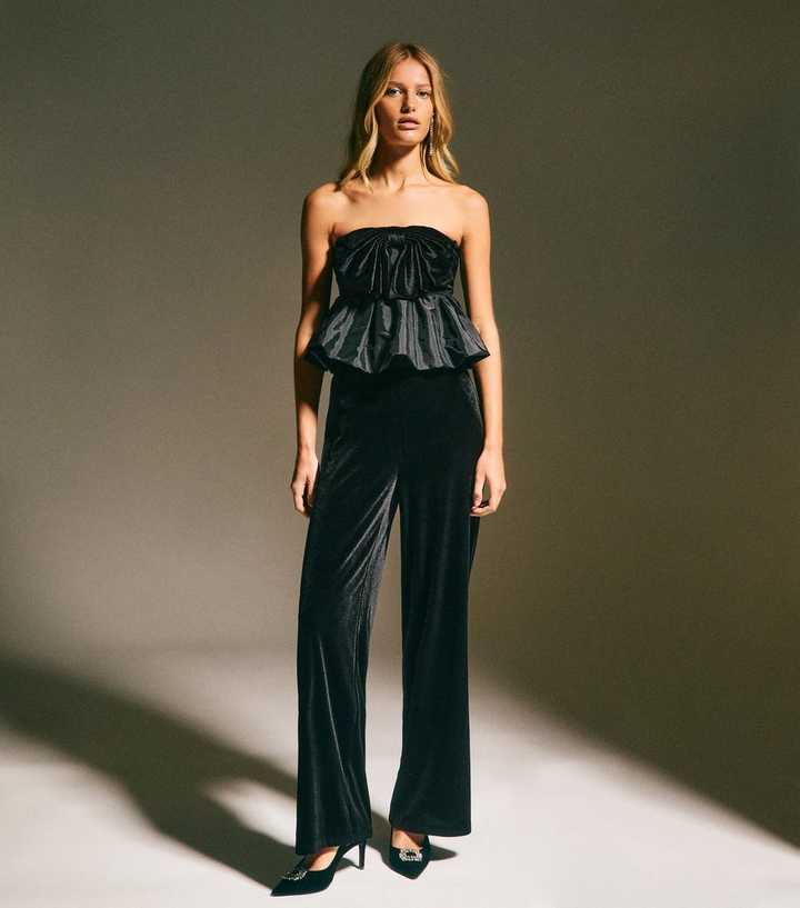 black long sleeve gown dress Velvet Women Wide Leg Dress Pants
