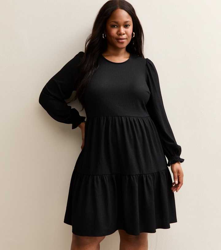 Curves Black Crinkled Jersey Mini Dress