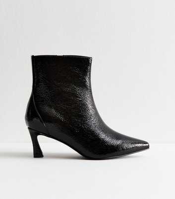 Wide Fit Faux Leather Textured Pointed Toe Ankle Boots