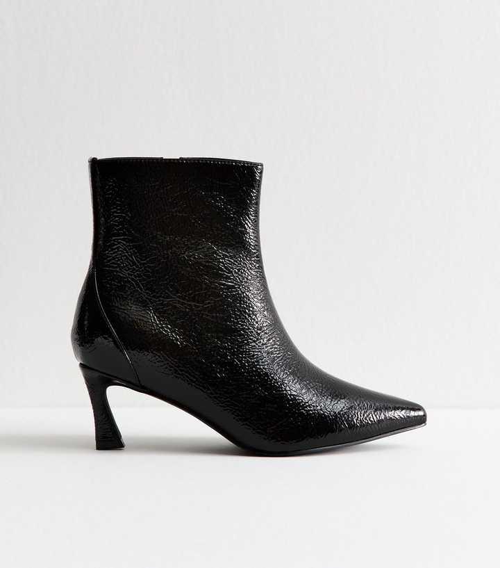 Wide Fit Faux Leather Textured Pointed Toe Ankle Boots