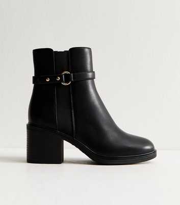 Wide Fit Black Faux Leather Block Heeled Boots