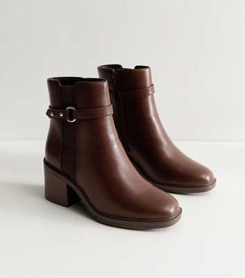 Wide Fit Brown Faux Leather Heeled Boot