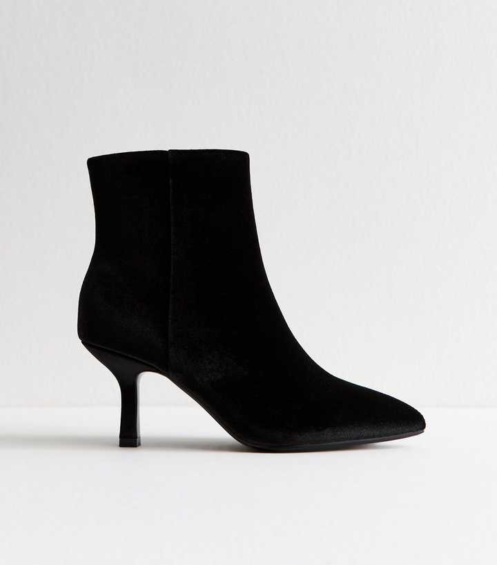 Black Velvet Pointed Toe Stiletto Ankle Boots