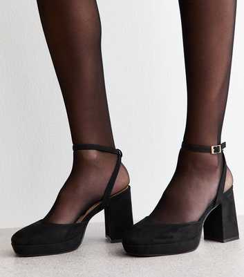 Black Faux Suede Platform Pumps