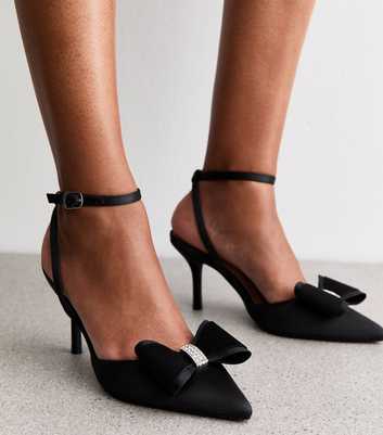 Black Satin Bow Embellished Stiletto Heels