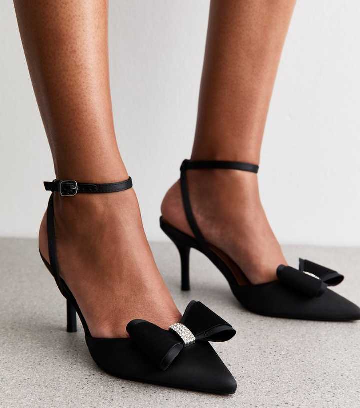 Black Satin Bow Embellished Stiletto Heels