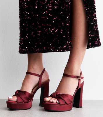 Burgundy Velvet Twist Strap Platform Sandals