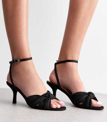 Black Satin Twisted Ankle Strap Stiletto Heel