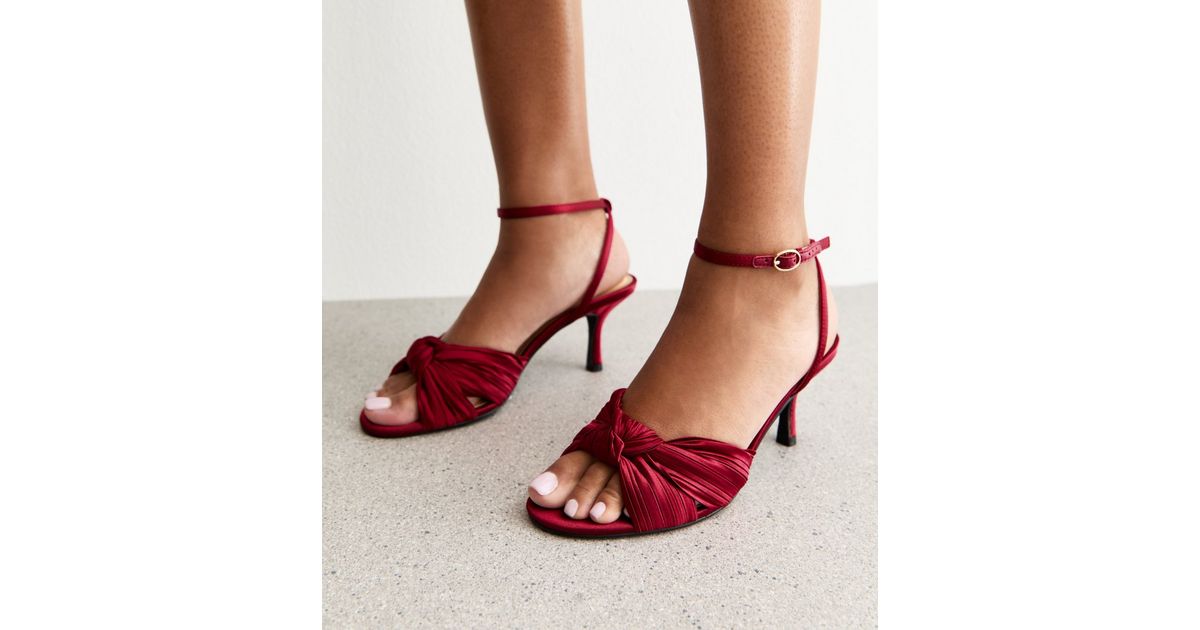 Red Satin Twisted Ankle Strap Stiletto Heel Sandals New Look