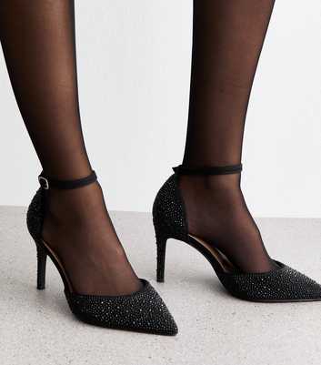 Extra Wide Fit Black Embellished Court Shoes