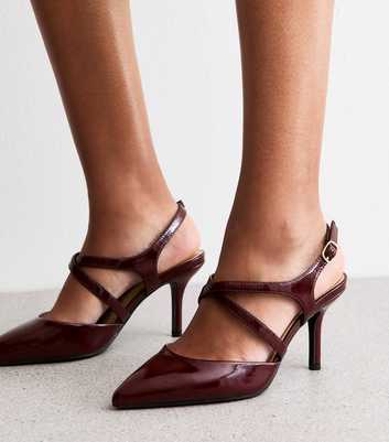 Wide Fit Dark Burgundy Patent Faux Leather Heels