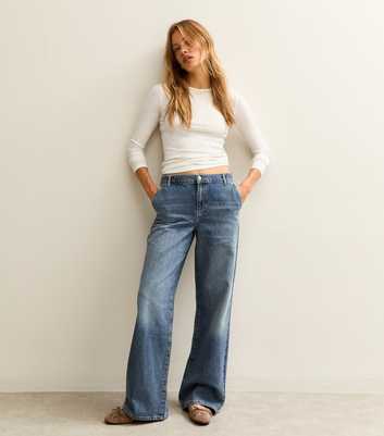 Blue Mid-Rise Elasticated Waist Wide Leg Jeans