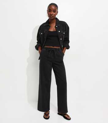 Black Denim Wide Leg Drawstring Waist Jeans