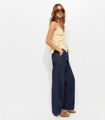 Navy Denim Wide Leg Drawstring Waist Jeans