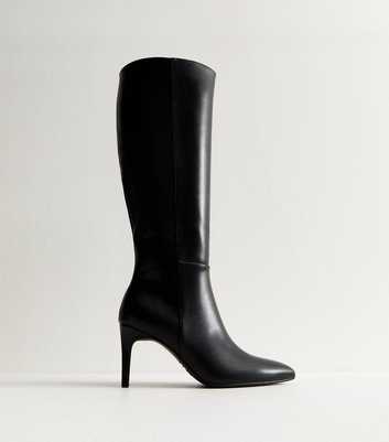 Black Faux Leather Zip Up Stiletto Knee High Boots