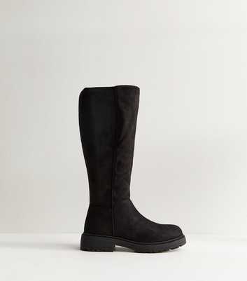 Black Faux Suede Knee High Boot
