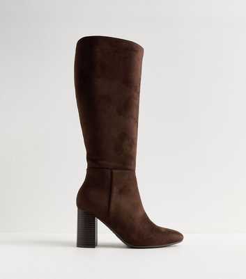 Brown Faux Suede Knee High Boots