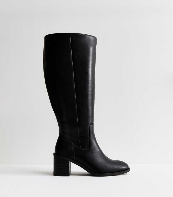 Extra Calf Fit Wide Fit Black Faux Leather Knee High Boots