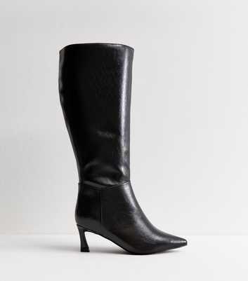 Wide Fit Black Faux Leather Heeled Boots