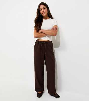 Petite Dark Brown Pull On Wide Leg Jeans
