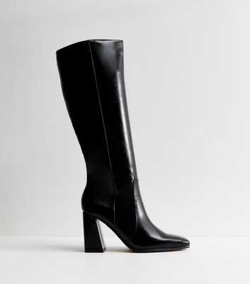 Slim Calf Fit Black Faux Leather Knee High Boots