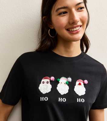Black Pom Pom Santa Print T-Shirt