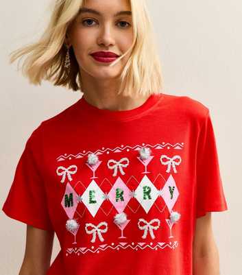 Bright Red Christmas Merry Garland Relaxed T-Shirt