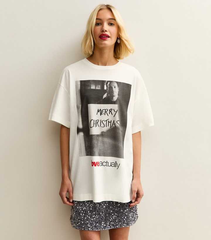 White Christmas Love Actually Oversized T-Shirt New Look