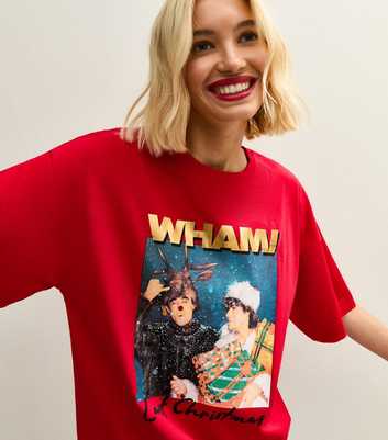 Bright Red Christmas Wham! Print Oversized T-Shirt