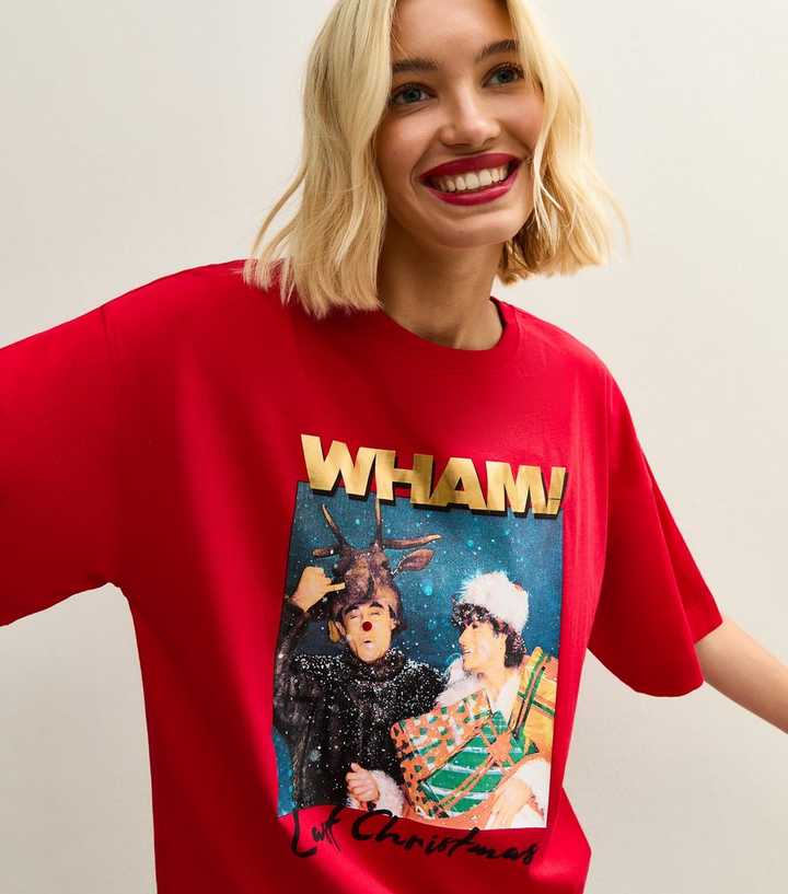 Bright Red Christmas Wham! Print Oversized T-Shirt
