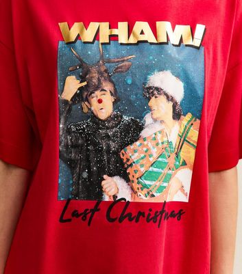 Bright Red Christmas Wham! Print Oversized T-Shirt