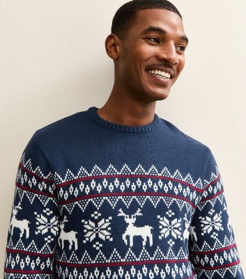 Blue Reindeer Pattern Christmas Jumper