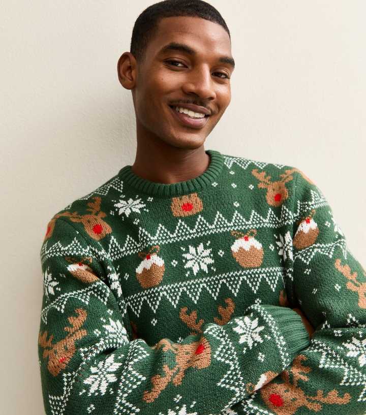Green Regular Reindeer Pattern Christmas Jumper
