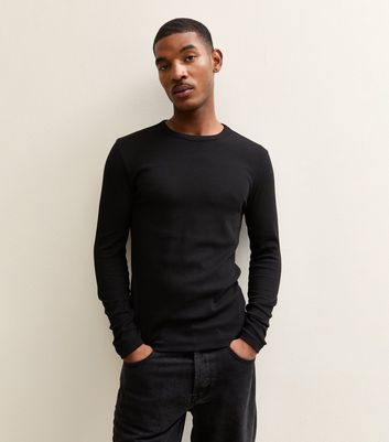 Black Regular Long Sleeve Rib T-Shirt | New Look