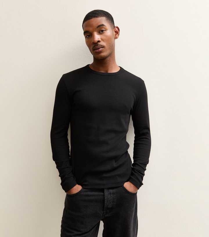 Black Regular Long Sleeve Rib T-Shirt
