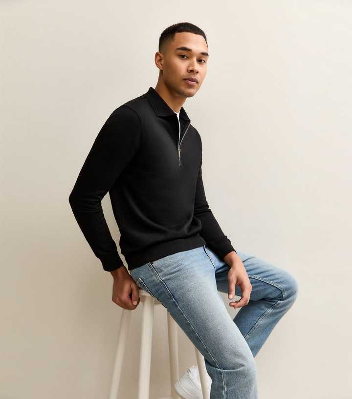 Black Quarter Zip Polo Sweatshirt