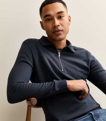 Navy Quarter Zip Polo Sweatshirt