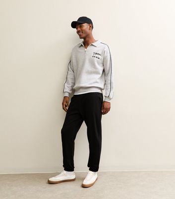 Grey Marl Relaxed Brooklyn Logo Quarter Zip Sweatshirt | New Look