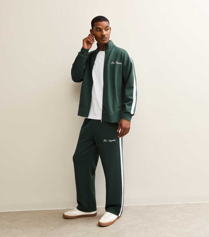 Dark Green Leg Side Stripe Jogger Trousers