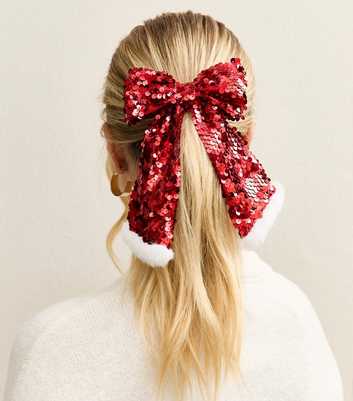 Red Christmas Glitter Santa Bow Slide