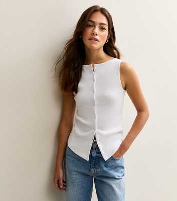 Petite White Button Up Vest