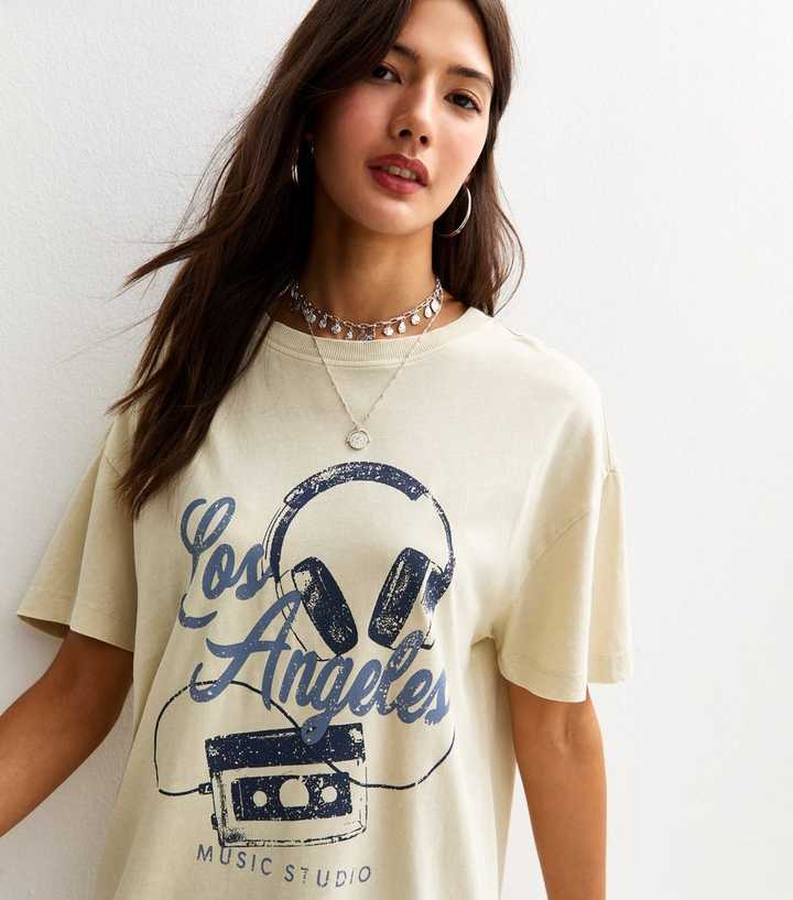 Off White Los Angeles Music Acid Wash Oversized T-Shirt