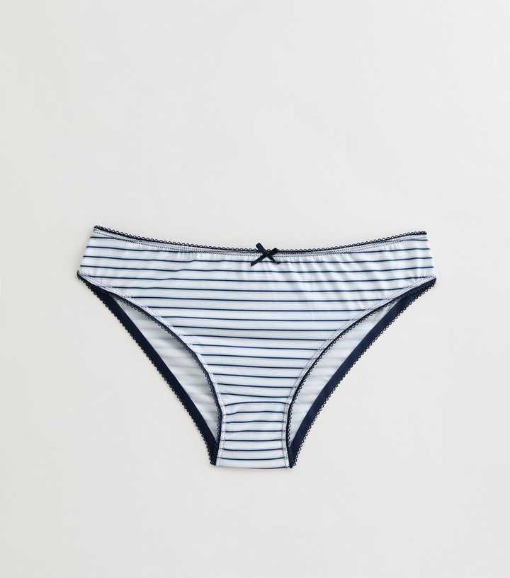 Girls Blue Striped Micro Briefs