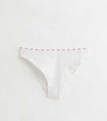 Girls White Bow Print Trim Briefs