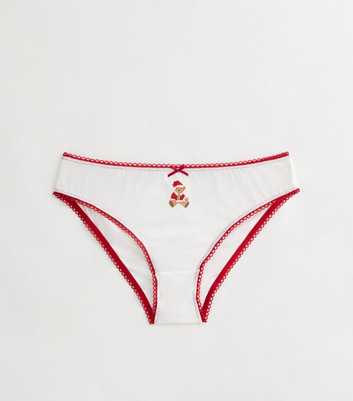 Girls White Cotton Christmas Teddy Bear Briefs