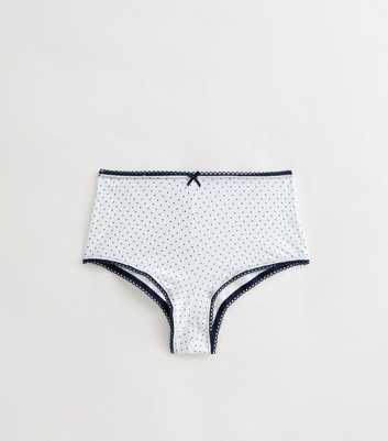 Girls White Cotton Polka Dot Short Briefs