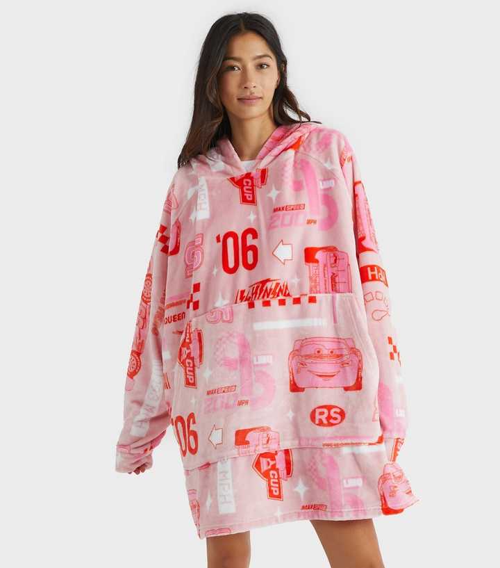 Skinnydip Light Pink Car Print Fleece Blanket Hoodie
