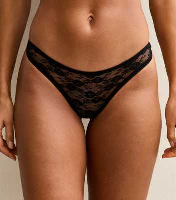 Black Floral Lace Thong