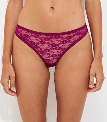 Dark Pink Floral Lace Thong
