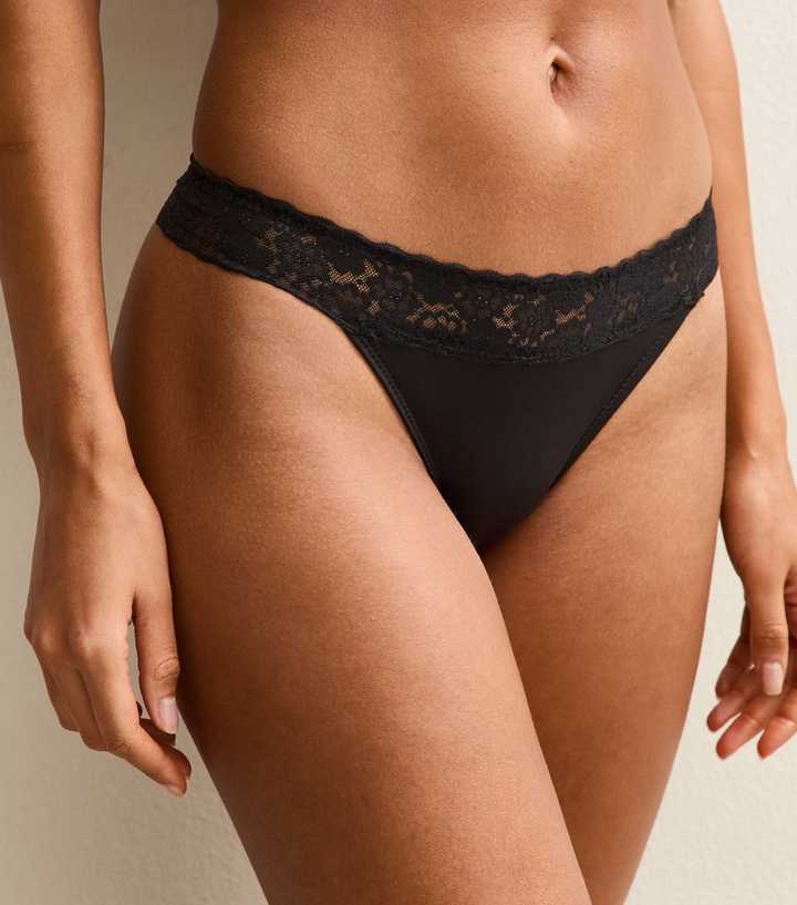 Black Lace Trim Thong